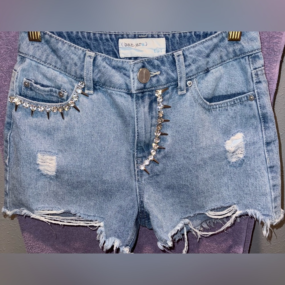 Ban•jara Denim Cutoff Jean Shorts Crystal Accents Women’s 1/24
